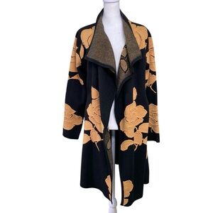 Orange Fashion Village Black & Mustard Yellow Rose Floral Cardigan (Size S/M)